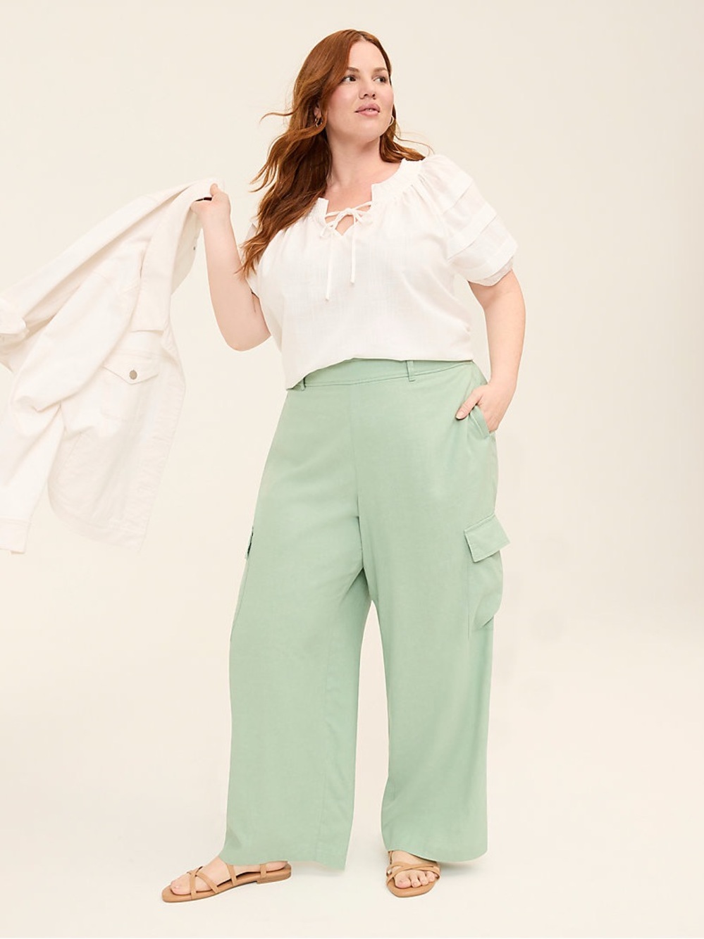 Lane Bryant Linen Pull-On Cargo Relaxed Straight Pant